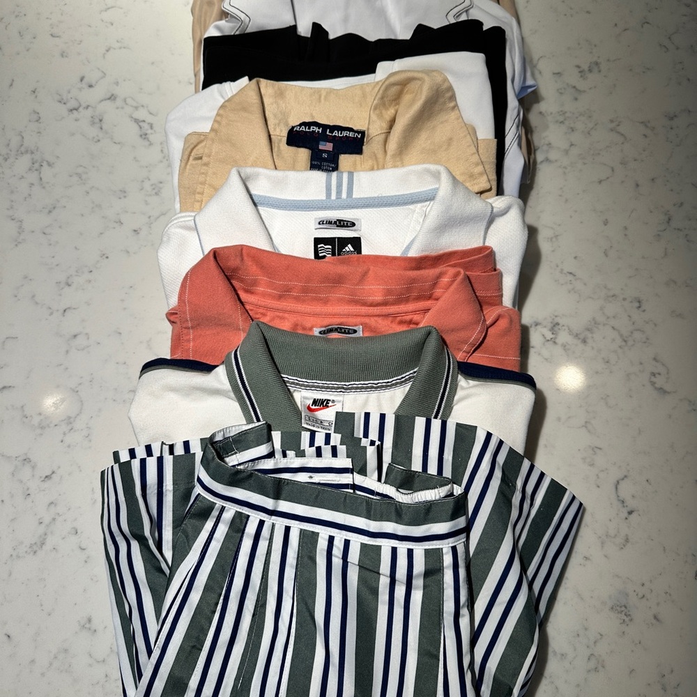 Designer golf clothes (shirts, skirt and shorts)